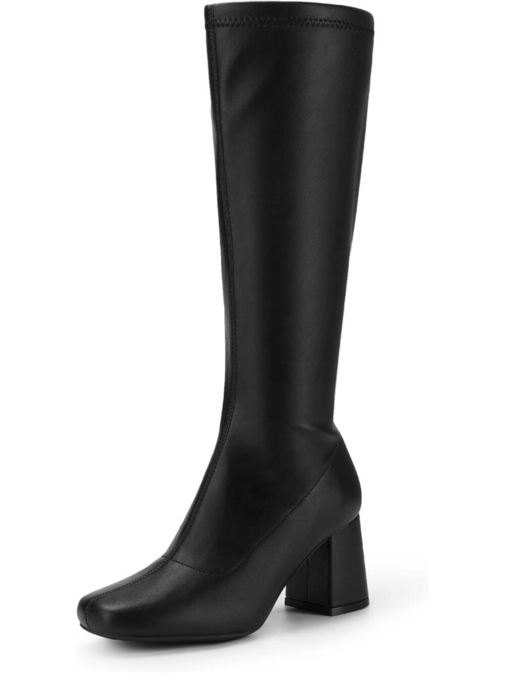 DREAM PAIRS Women's Black Wide Calf Square Toe Chunky Knee High Gogo Boot Shoes